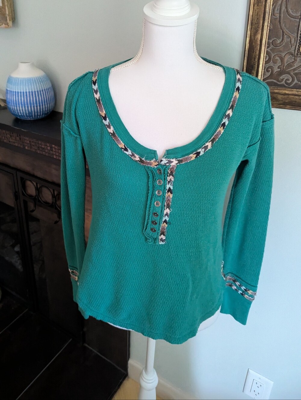 Free People We The Free Women's Small Rainbow Thermal Tee In Green Earth Tones